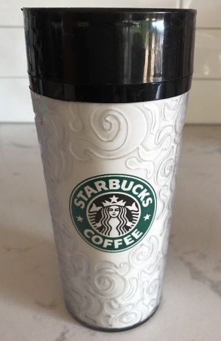 Starbucks Coffee Travel Mug Vintage 1998 Cup White Clear Swirls Mermaid Plastic
