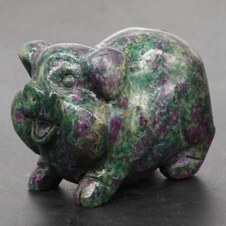 2.  4 " Myanmar Natural Ruby Zoisite Hand - Carved Pig Statue Crafts Home Decor