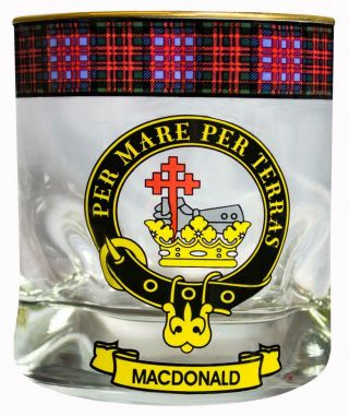 Macdonald Clan Crested Gold Rim Heavy Based Whisky Glass