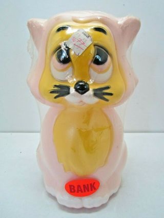 Vintage 1974 Blow Mold Big Eyed Cat Coin Bank Factory Nos Toy