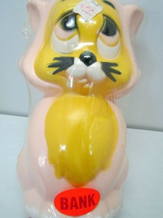 VINTAGE 1974 BLOW MOLD BIG EYED CAT COIN BANK FACTORY NOS TOY 5