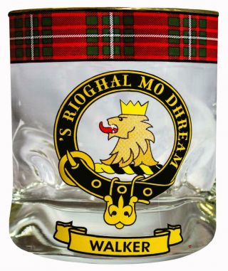Walker Clan Crested Gold Rim Heavy Based Whisky Glass