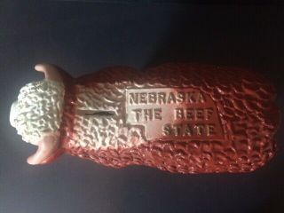 Vintage Chalkware Piggy Bank Nebraska the Beef State Promotional Hereford Steer 4