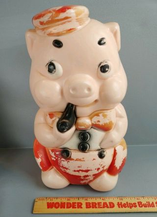 Vintage 10 " Empire Blow Mold Plastic Pipe Smoking Pig Figural Coin Piggy Bank
