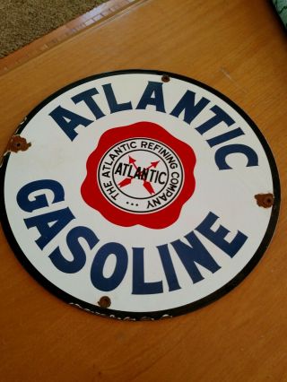 Atlantic Gasoline Porcelain Gas Oil Pump Plate Sign