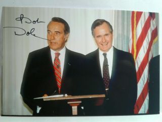 Bob Dole Authentic Hand Signed Autograph 4x6 Photo With George Bush