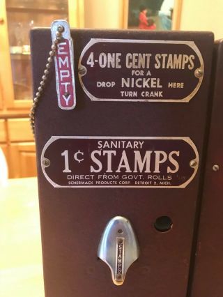 Antique Schermack Prod Detroit 1 & 8 Cent Dual See through Stamp Vending Machine 3