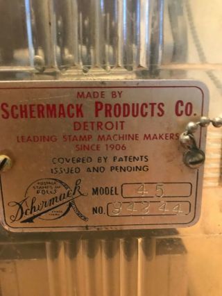 Antique Schermack Prod Detroit 1 & 8 Cent Dual See through Stamp Vending Machine 6