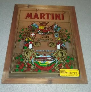 Vintage Pub Mirror Martini Vermouth Vino 26 " X 20 " Wood Frame