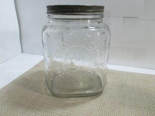Vintage Monarch Finer Foods Jar W/ Lion And Metal Lid