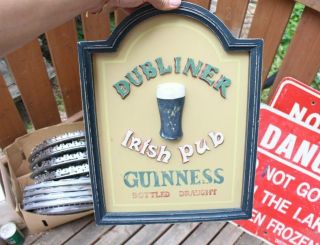 Vintage Dubliner Guinness Irish Pub Beer Wood Sign Blue Variant Bar Pub