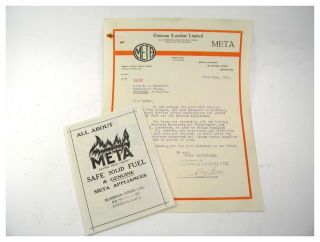 Antique Printed Advertising Sales Leaflet Elmesan Meta Safe Solid Fuel & Letter