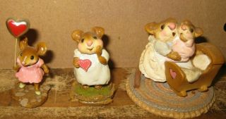 3 Wee Forest Folk Figurines - Dot - Sweetheart Girl - Beddy - Bye Mousey