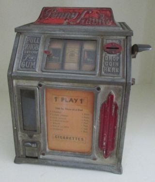 1930s Penny Smoke 1 Cent Gum Vendor Trade Stimulator Machine Old Runs