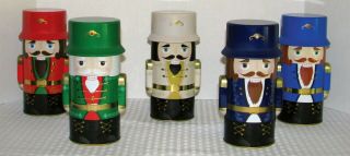Set Of (5) Harry London Empty 7 3/4 " Holiday Nutcracker Soldier Metal Tins