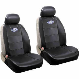 4pc Blue Oval Black Synthetic Leather Sideless Seat Covers Universal For Ford