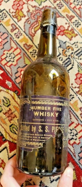 Antique Number Five Whiskey Bottled By S.  S.  Pierce Boston Labeled 1 Pint 8 Ozs