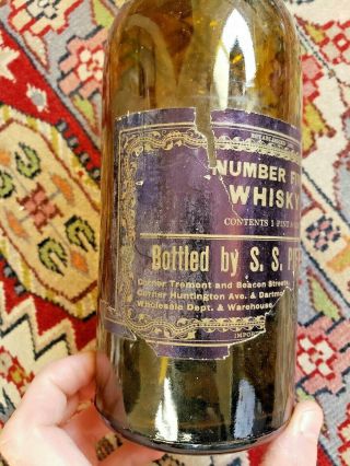 Antique Number Five Whiskey Bottled By S.  S.  Pierce Boston Labeled 1 Pint 8 ozs 7