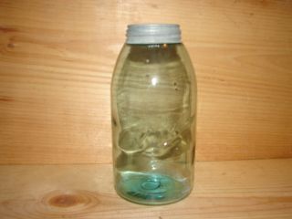 1896 - 1910 Blue Ball Mason Slope Shoulder Jar Half - Gallon W/zinc Lid No Iv
