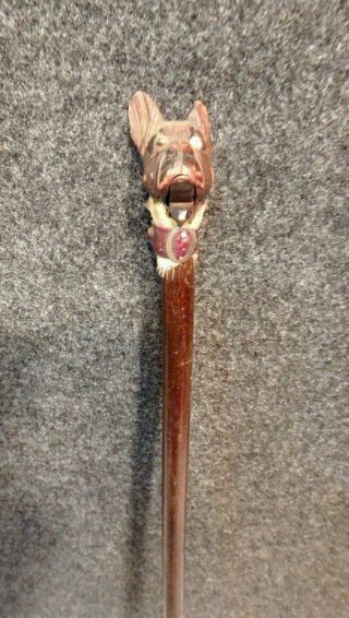 Antique Articulated 19th Cent Carved Wood French Bulldog Gadget Swagger Stick