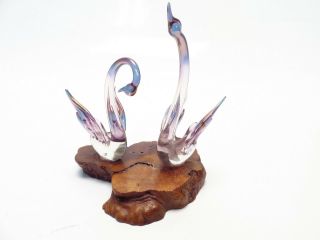 Swans Figurine Hand Blown Glass Crystal Gold Tone Sculpture 3 " Ba1b718