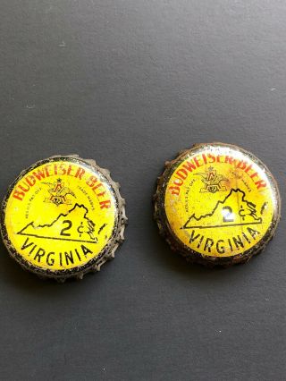 Vintage Budweiser Beer Virginia Cork Bottle Caps 2 Cents Tax Rare Yellow