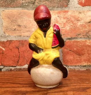 Cast Iron Watermelon Boy On The Pot Vintage Penny Coin Bank,  Limited Quantity