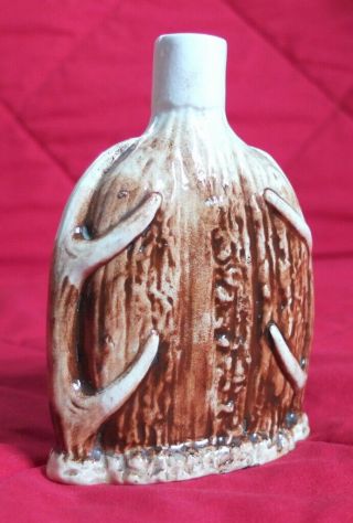 Vintage Ceramic Flask Deer Antler Motif Stag Horn Marked 12172 Pottery