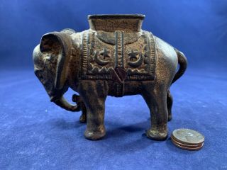 Antique Vintage Cast Iron (ci) Still Bank - Elephant With Howdah (small)