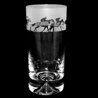 Animo Glass At The Races Engraved Highball Horses Decorated Tumbler Gift Box