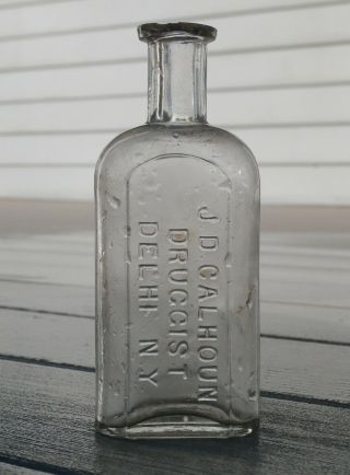 Antique J.  D.  Calhoun Druggist - Delhi,  N.  Y.  Pharmacy - Medicine Bottle