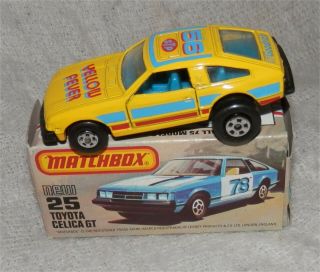1970s.  Matchbox.  Lesney,  Superfast.  25 Toyota Celica Gt,  Yellow Fever Rally.  Mnt Boxd