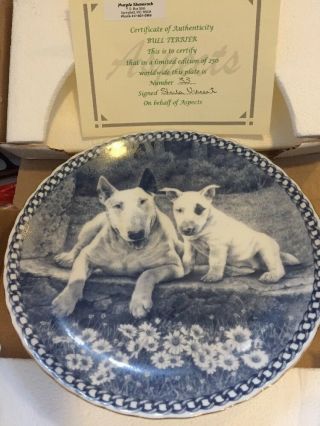 Natalie Brampton Bull Terrier Denmark Dog Plate Blue Lekven Design 33/250