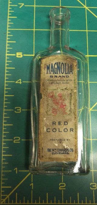 Vintage Magnolia Brand Red Color Wm Edwards Co - Very Cool Old Food Color Bottle