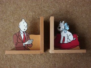 Tintin & Snowy Bookends By Vilac - - Rare Item