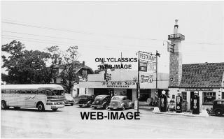 1940 Standard Oil Gas Station Sullivan Mo Greyhound Bus Photo Roadside Americana