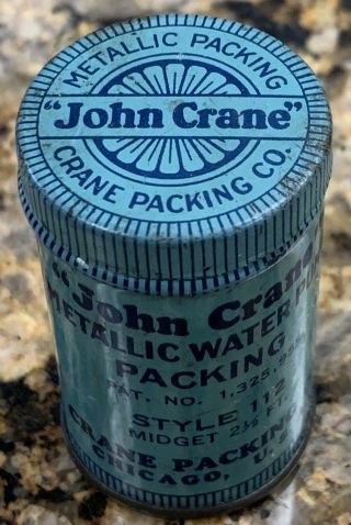 1940s - 50’s John Crane Metallic Water Pump Packing Tin 2” T