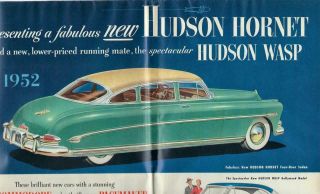 Vintage Hudson - 1952 Hudson Hornet & Wasp,  8 Page Colored Brochure Or Pamphlet