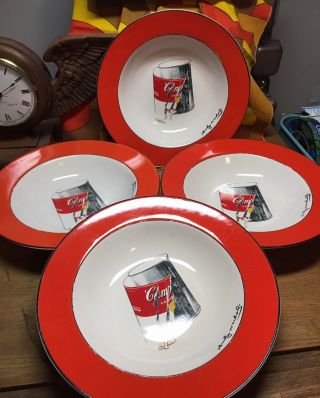 Set Of 4 Vintage Andy Warhol Campbell Soup Can Torn Label Block Art Bowls - Wow