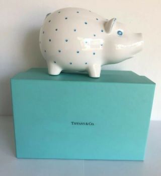 Tiffany & Co Piggy Bank,  Made In Italy,  Handpainted Polka Dot Blue