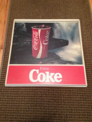 Vintage Enjoy Coke Sign With Insert Rare Waterfall 18 " X 17 3/4 " Retro Plastic