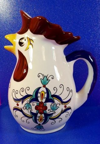 Hand Painted Ceramic Rooster Pitcher From Pier I - Flawless
