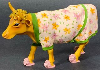 2000 Cow Parade 9129 " Early Show " Cow Figurine Floral Robe,  Slippers & Curlers