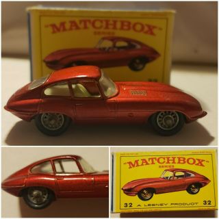 Matchbox Lesney Jaguar E Type Xke 32 B1 Red Clr Win 72gpt Sc2 Ex/nm Crafted Box
