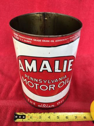 Vintage Amalie Advertising 5 Quart Metal Motor Oil Can No Lid Pennsylvania Oiler 2