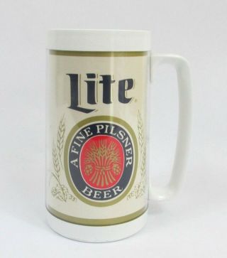 Vintage Miller Lite Insulated Mug Fine Pilsner Beer Thermo - Serv Stein Cup