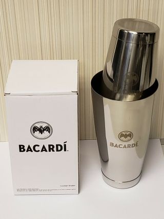 Bacardi Rum Stainless Steel Shaker/cups With Bat Logo Cocktail Shaker