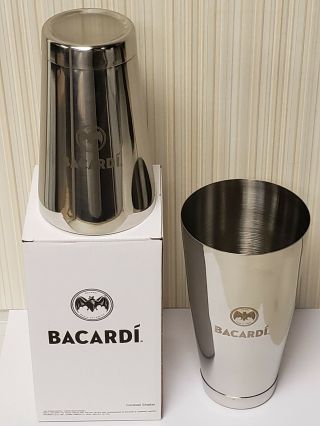 Bacardi Rum Stainless Steel Shaker/Cups with Bat Logo Cocktail Shaker 2