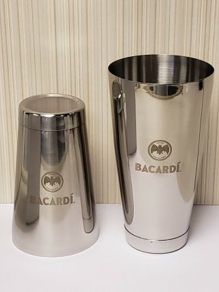 Bacardi Rum Stainless Steel Shaker/Cups with Bat Logo Cocktail Shaker 4