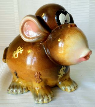 Vintage Large Ceramic Monkey Coin Bank Piggy Bank Orang Outan Chimp Ape Brown